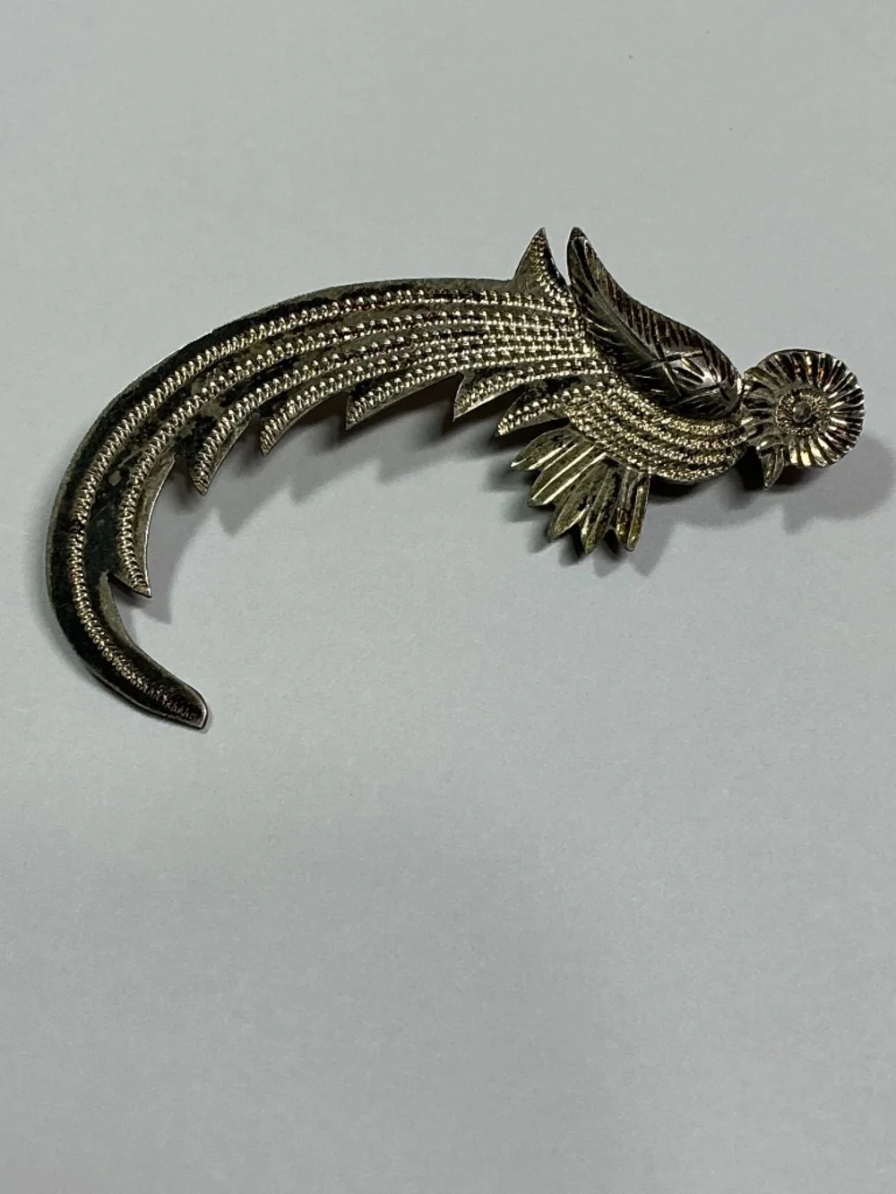 Vintage 900 Silver Guatemalan Quetzal Brooch. 1 and 7/8 inches long